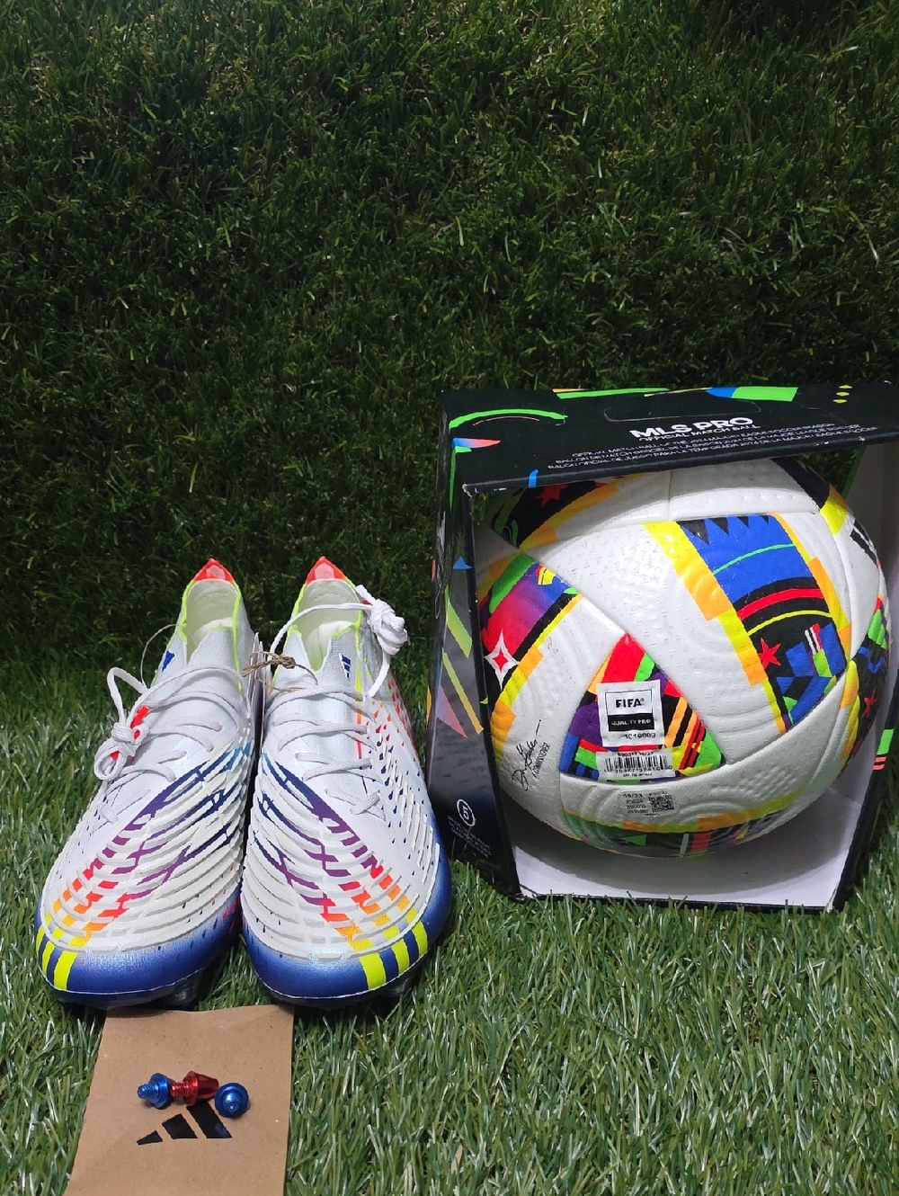 adidas White Multicolor Men’s Athletic Soccer Cleats